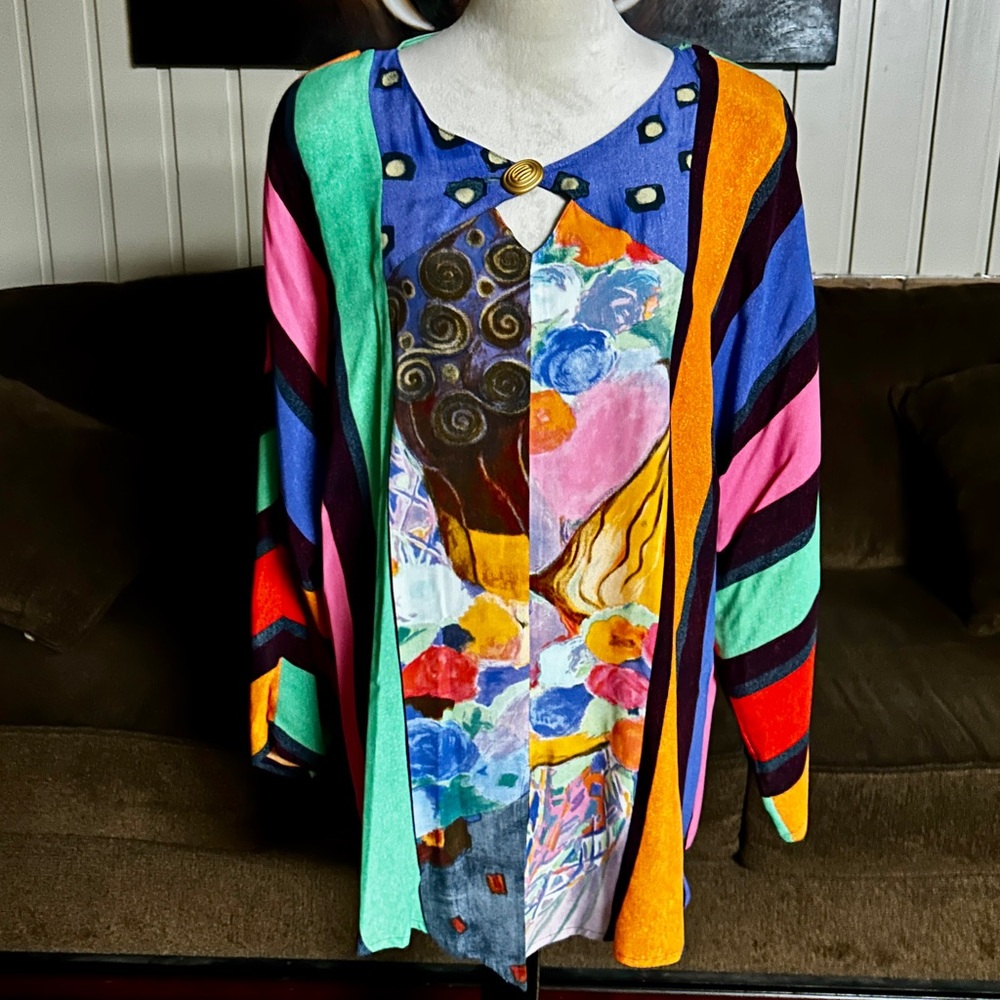 Carole Little ~ USA ~ Women’s Size 10 ~ Multi-Colors Striped & Polka Dots Blouse - Picture 4 of 12